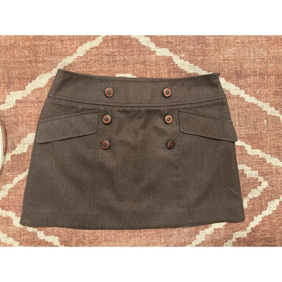 Women’s Perry Ellis Preppy A Line Wool Mini Skirt Brown Medium Business Casual - Picture 2 of 6